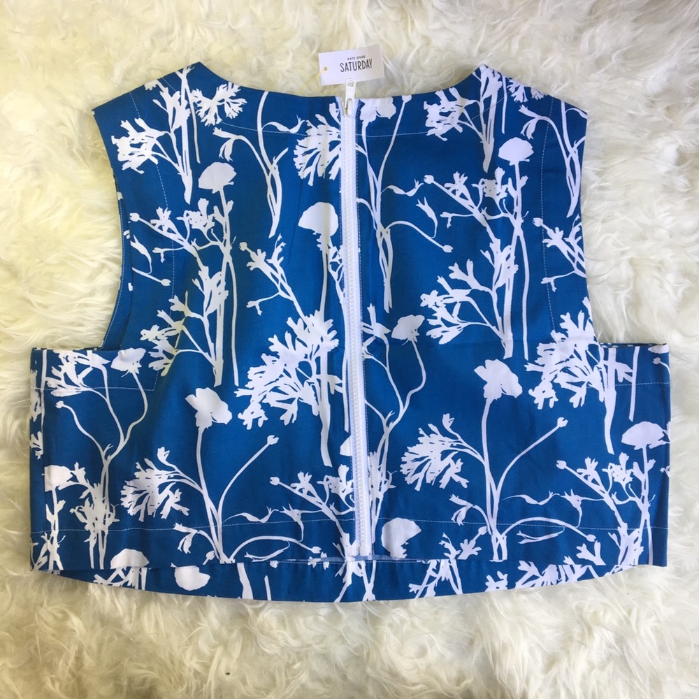 Kate Spade Saturday Poppy Blue Print Cropped Top - Picture 2 of 3